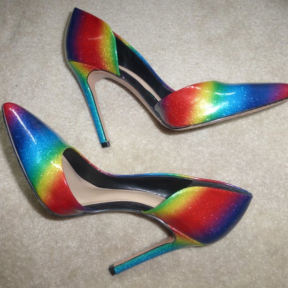 DSW 🌈RAINBOW multi-colour sparkly D'Orsay party pumps🌈 - Picture 4 of 8